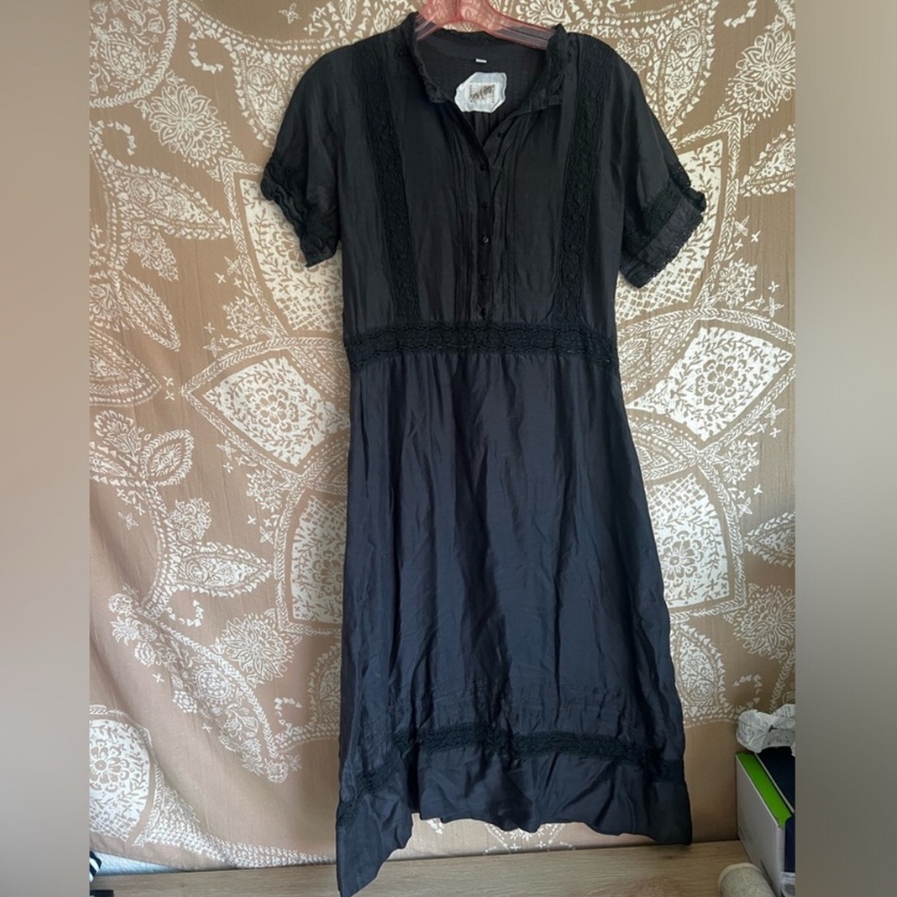 Y2K Johnny Was Pete & Greta Black Midi Dress silk M